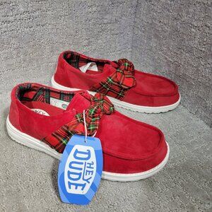 Hey Dude Wendy Bow Tartan Plaid Red Plaid Slip-On Loafer Women's Size US 6,7,10